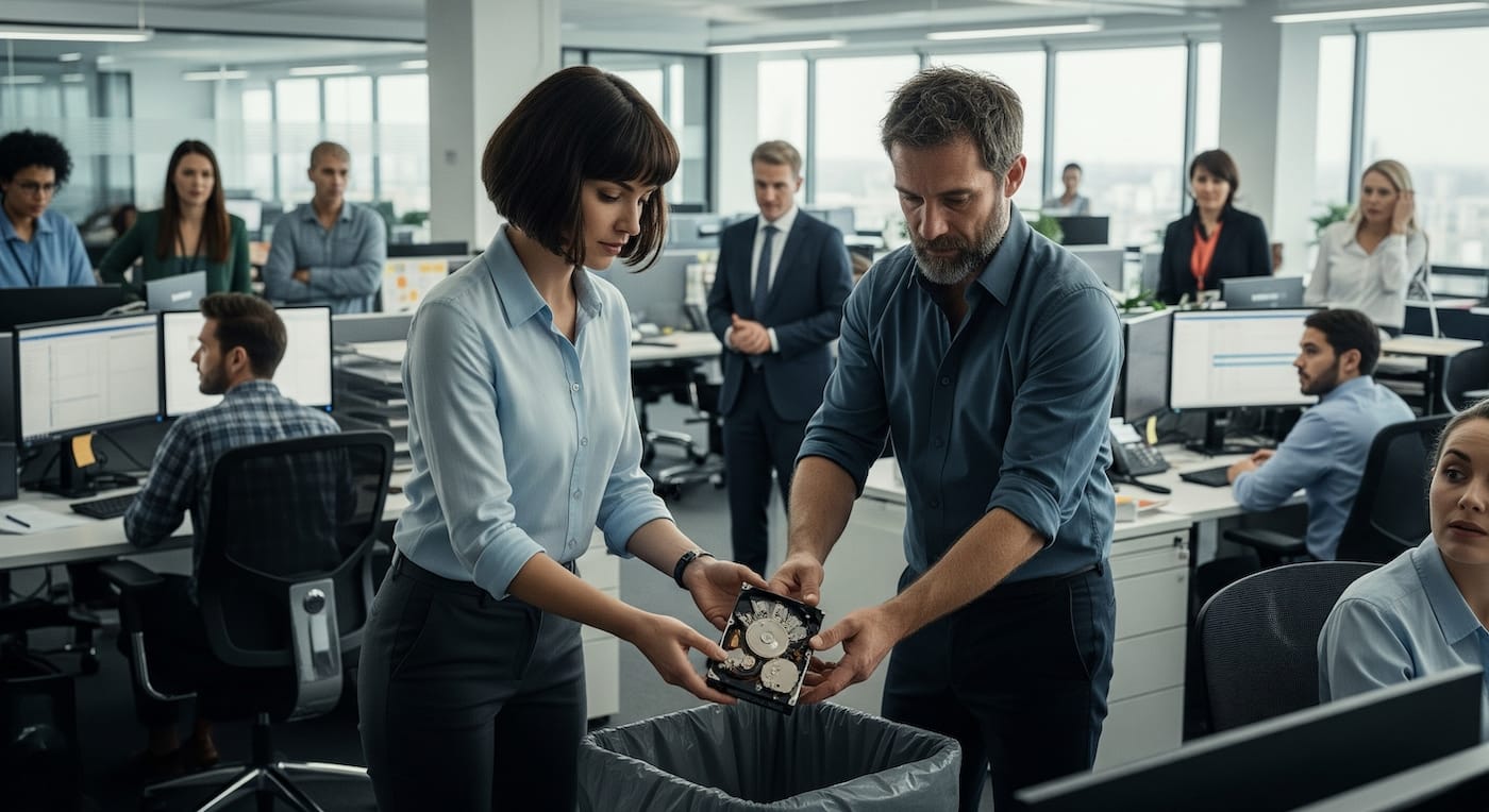 office-workers-disposing-hard-drives